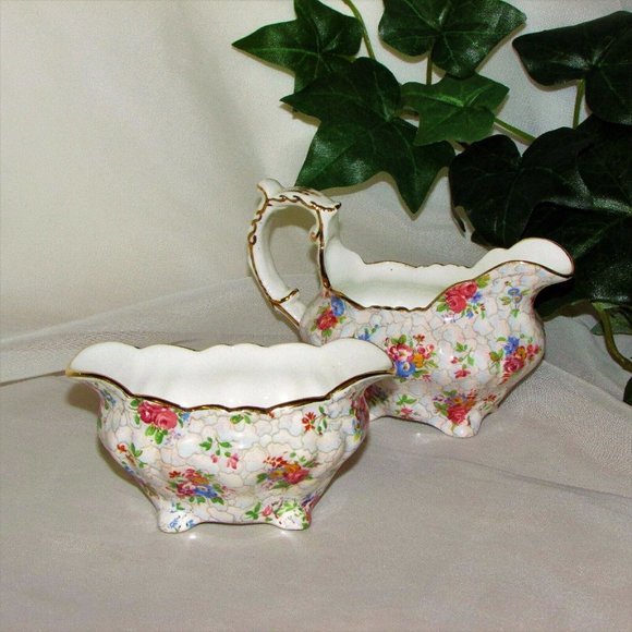 ** Hammersley Creamer & Sugar Bowl Set Fancy Vintage Pink Bone China England - Picture 4 of 13